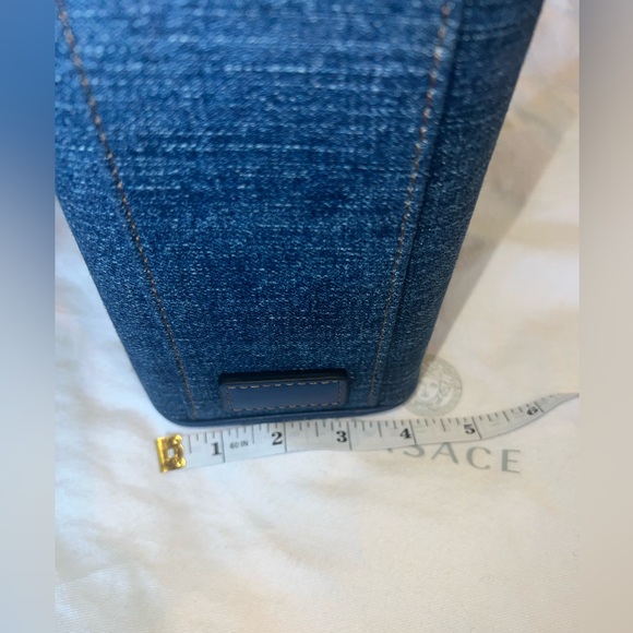 Authentic Rare Versace La Medusa Chain Embellished Leather trimmed Denim Tote 💙 - Picture 10 of 16
